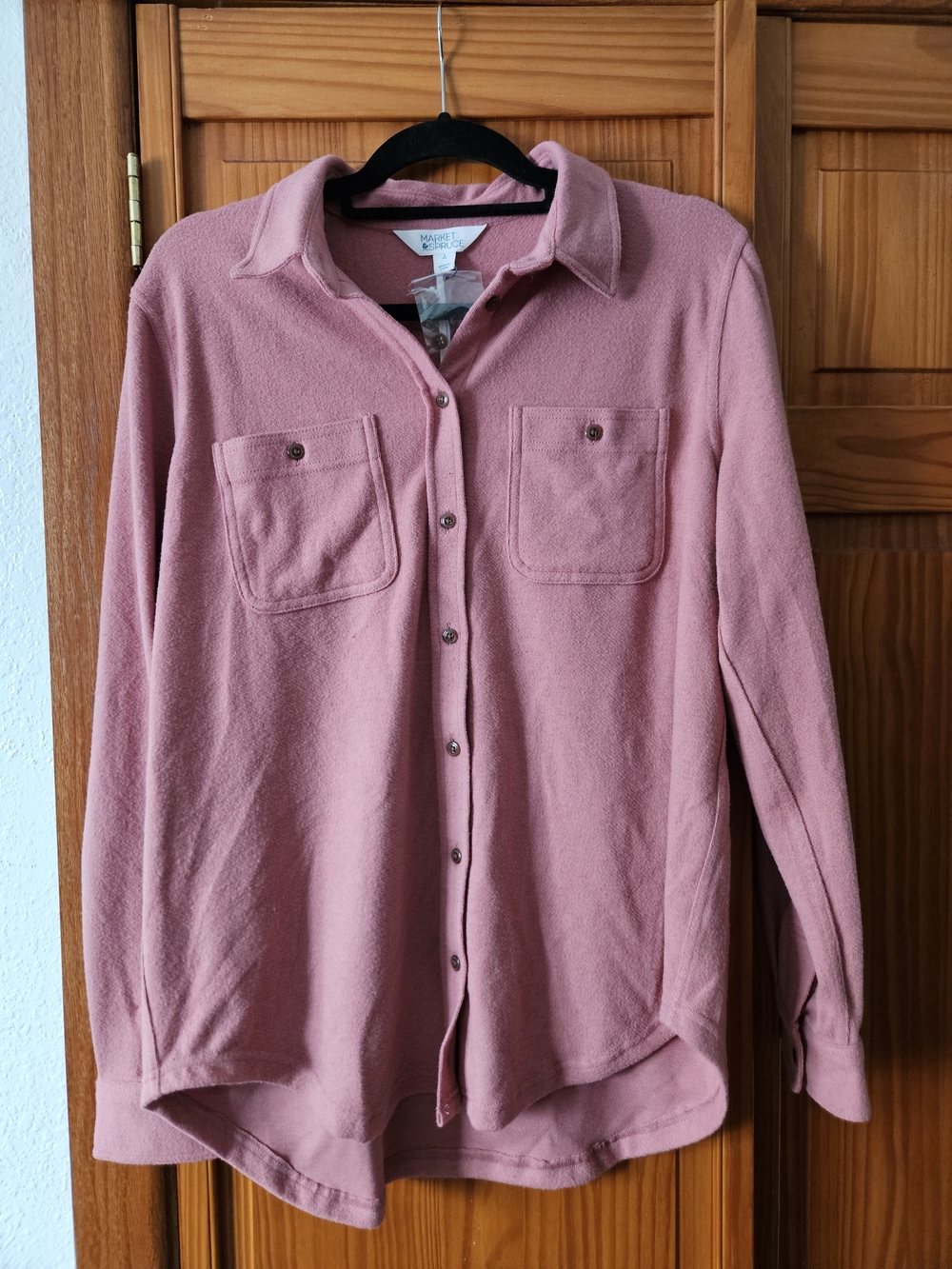 Pink Button-Front Shirt Jacket